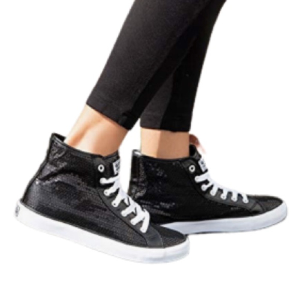 Gotta Flurt Disco Black Sparkly Sequin High-Top Sneaker Shoe